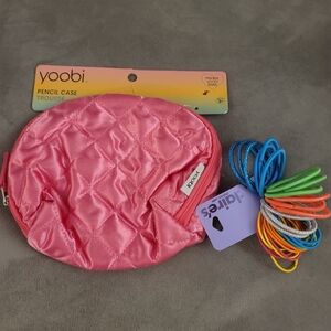 Yoobi Pink Quilted Pencil Case With Claires Scrunchies